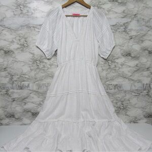 Betsey Johnson Tiered White Multicolor Specks Maxi Dress Size Medium